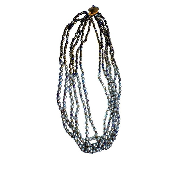 Vintage Multi-Strand Faux Pearl & Iridescent Glass Beaded Necklace - Picture 3 of 7